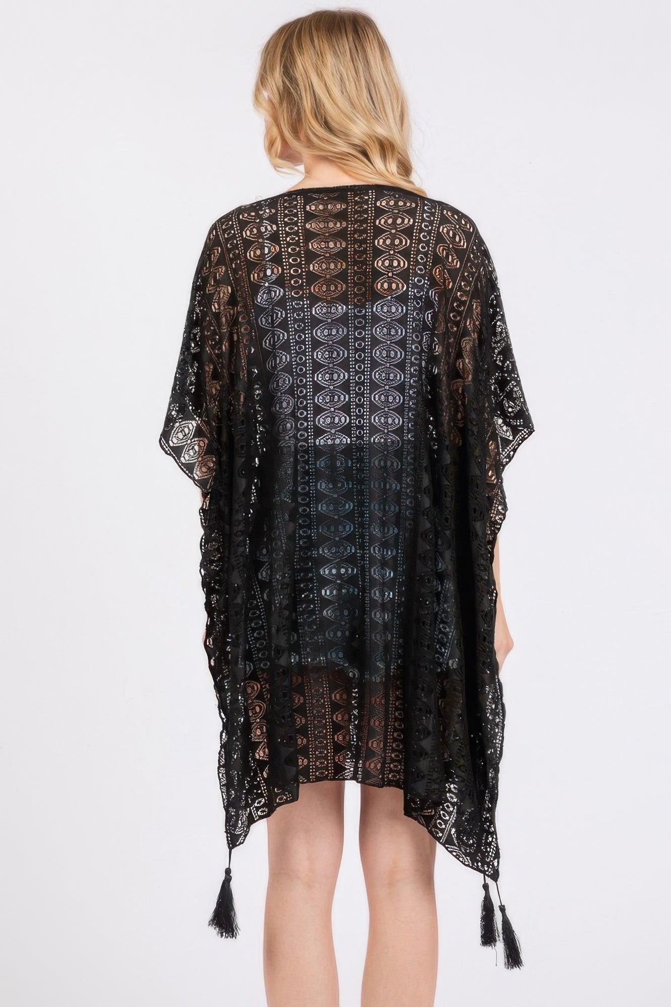 Crochet Lace Cover-Up with Tassels Black Trendy Styles & Beauty WH2001838D