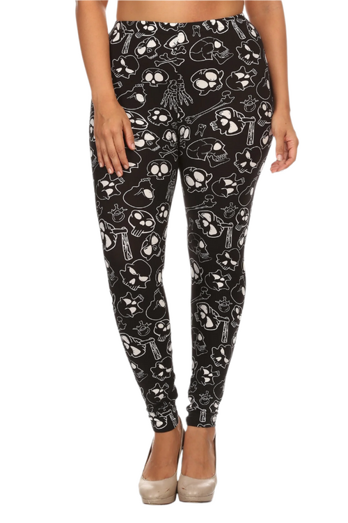 Plus Size High Waist Leggings - Full Length Printed Fitted Style Multi Trendy Styles & Beauty CC55564