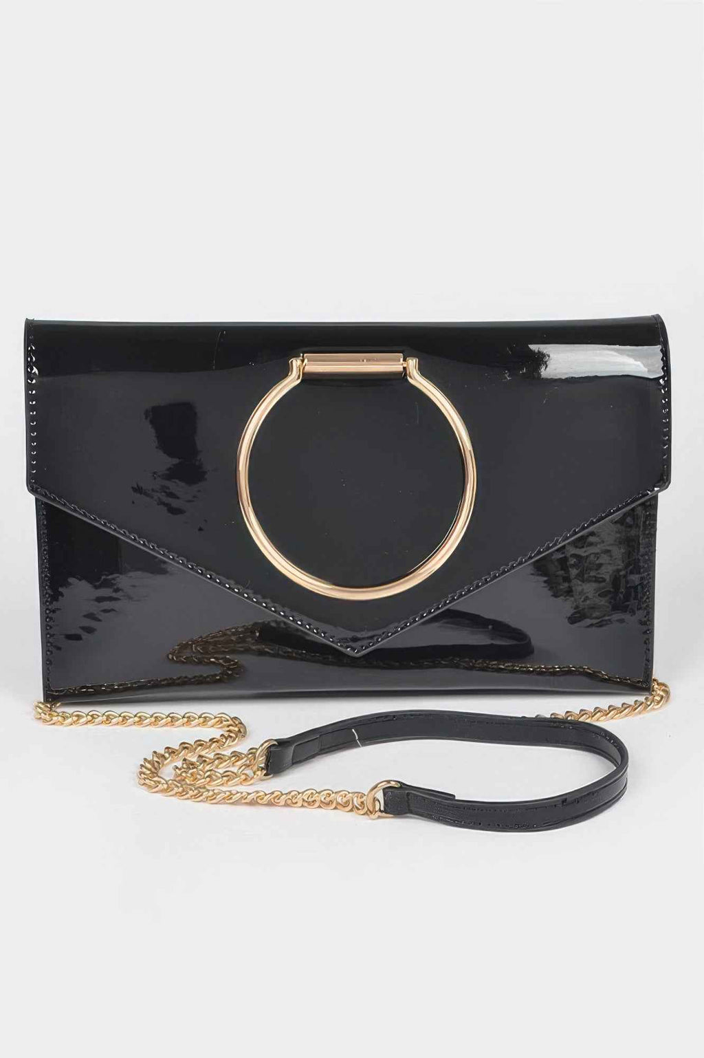 Enamel Faux Leather Metal Handle Flap Clutch Trendy Styles & Beauty WH20024466