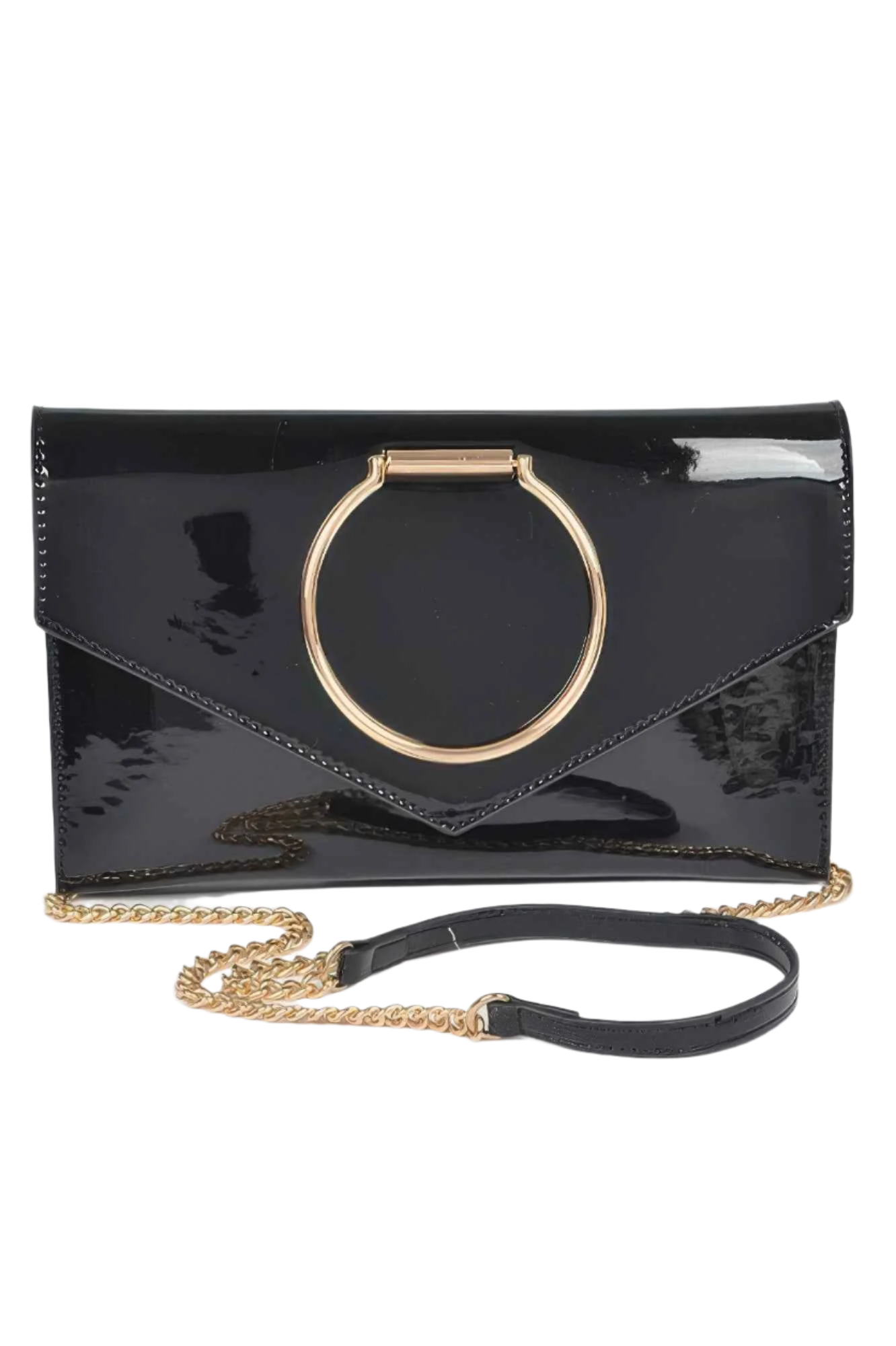 Enamel Faux Leather Metal Handle Flap Clutch Trendy Styles & Beauty WH20024466