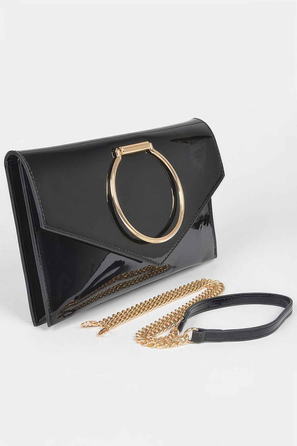 Enamel Faux Leather Metal Handle Flap Clutch Trendy Styles & Beauty WH20024466A
