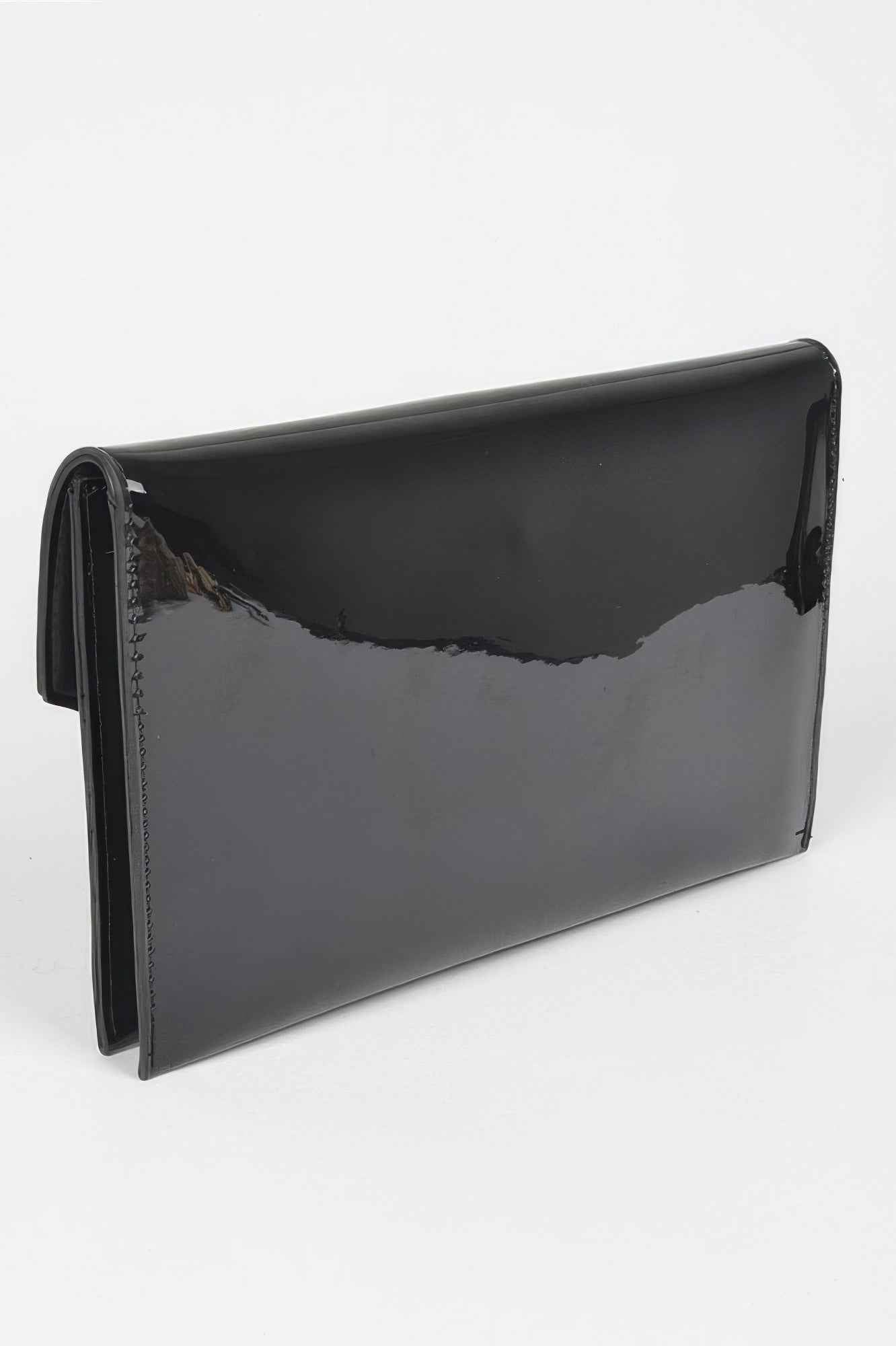 Enamel Faux Leather Metal Handle Flap Clutch Trendy Styles & Beauty WH20024466B