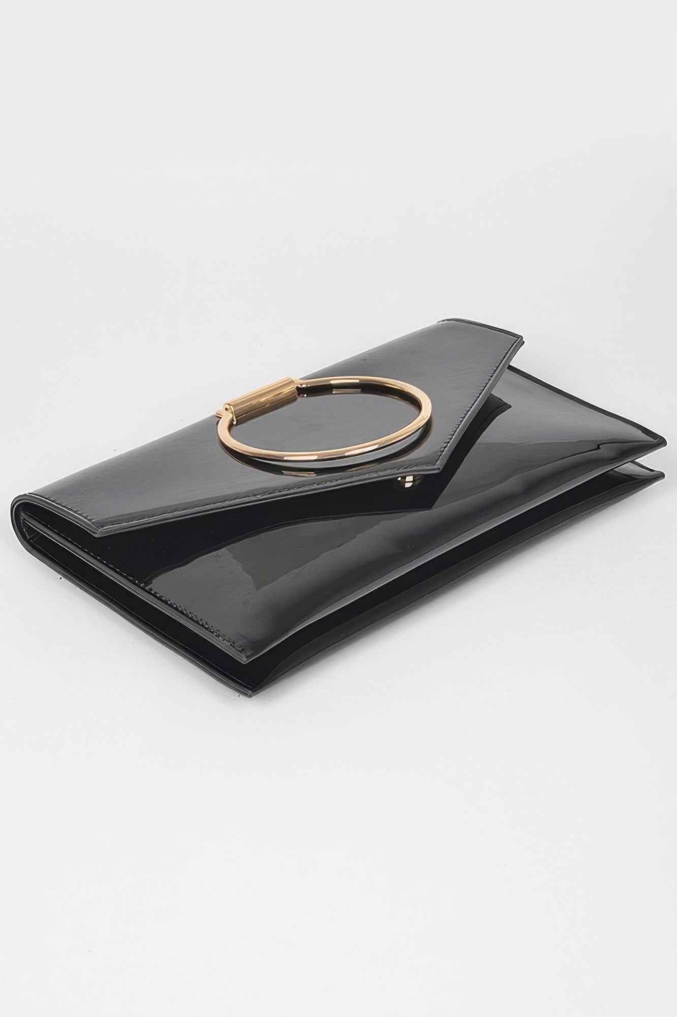 Enamel Faux Leather Metal Handle Flap Clutch Trendy Styles & Beauty WH20024466C