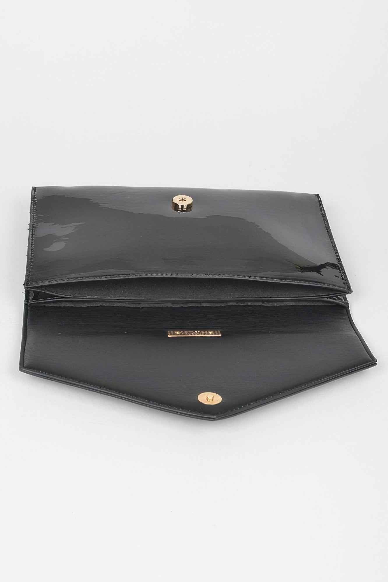 Enamel Faux Leather Metal Handle Flap Clutch Black Trendy Styles & Beauty WH20024466D