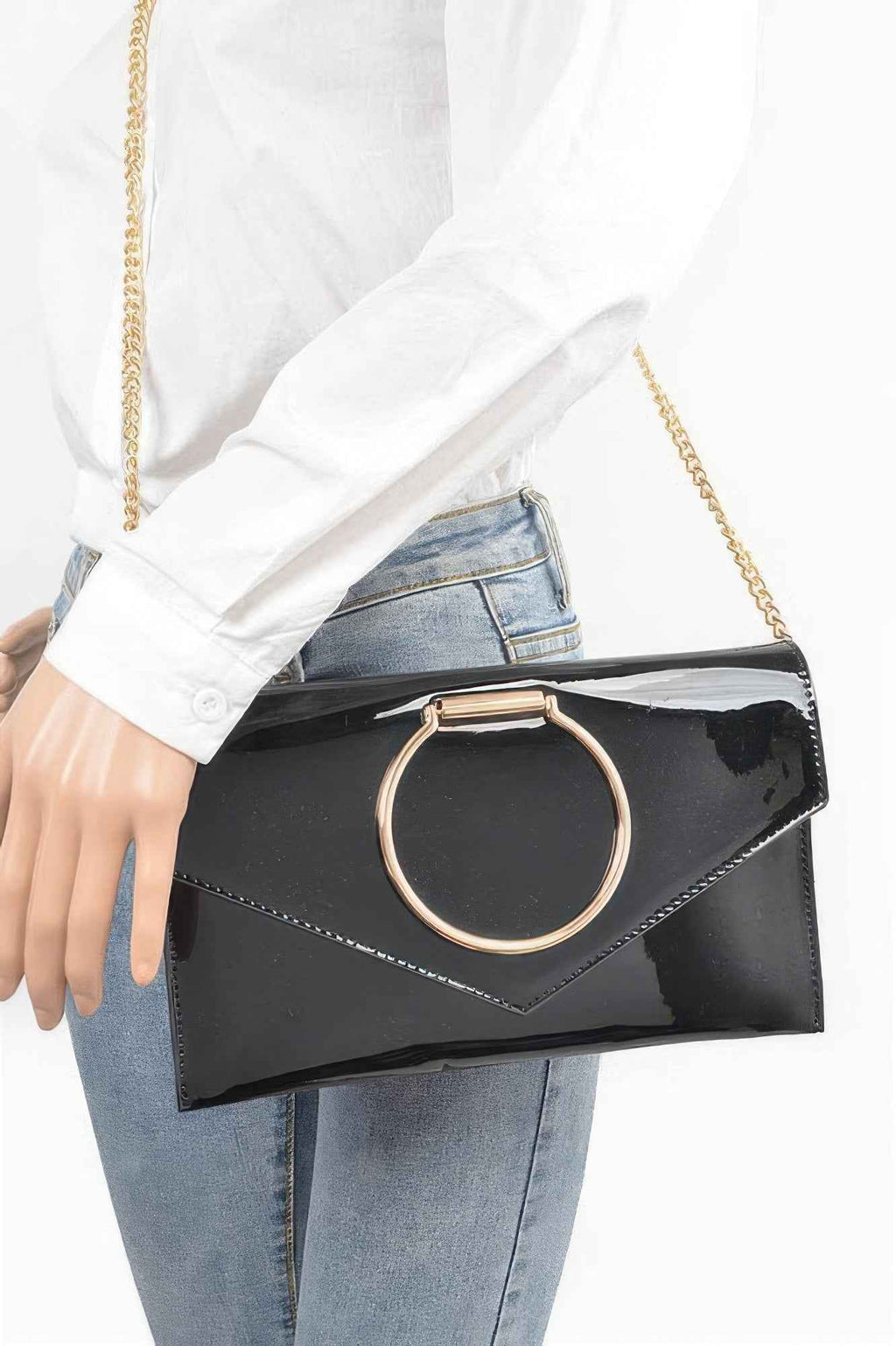 Enamel Faux Leather Metal Handle Flap Clutch Trendy Styles & Beauty WH20024466E