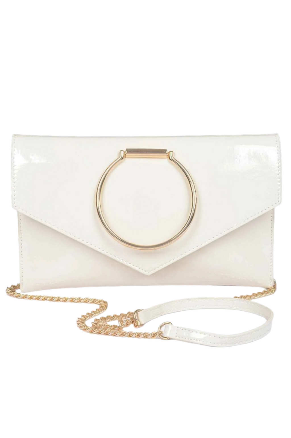 Enamel Faux Leather Metal Handle Flap Clutch Trendy Styles & Beauty WH20024466G