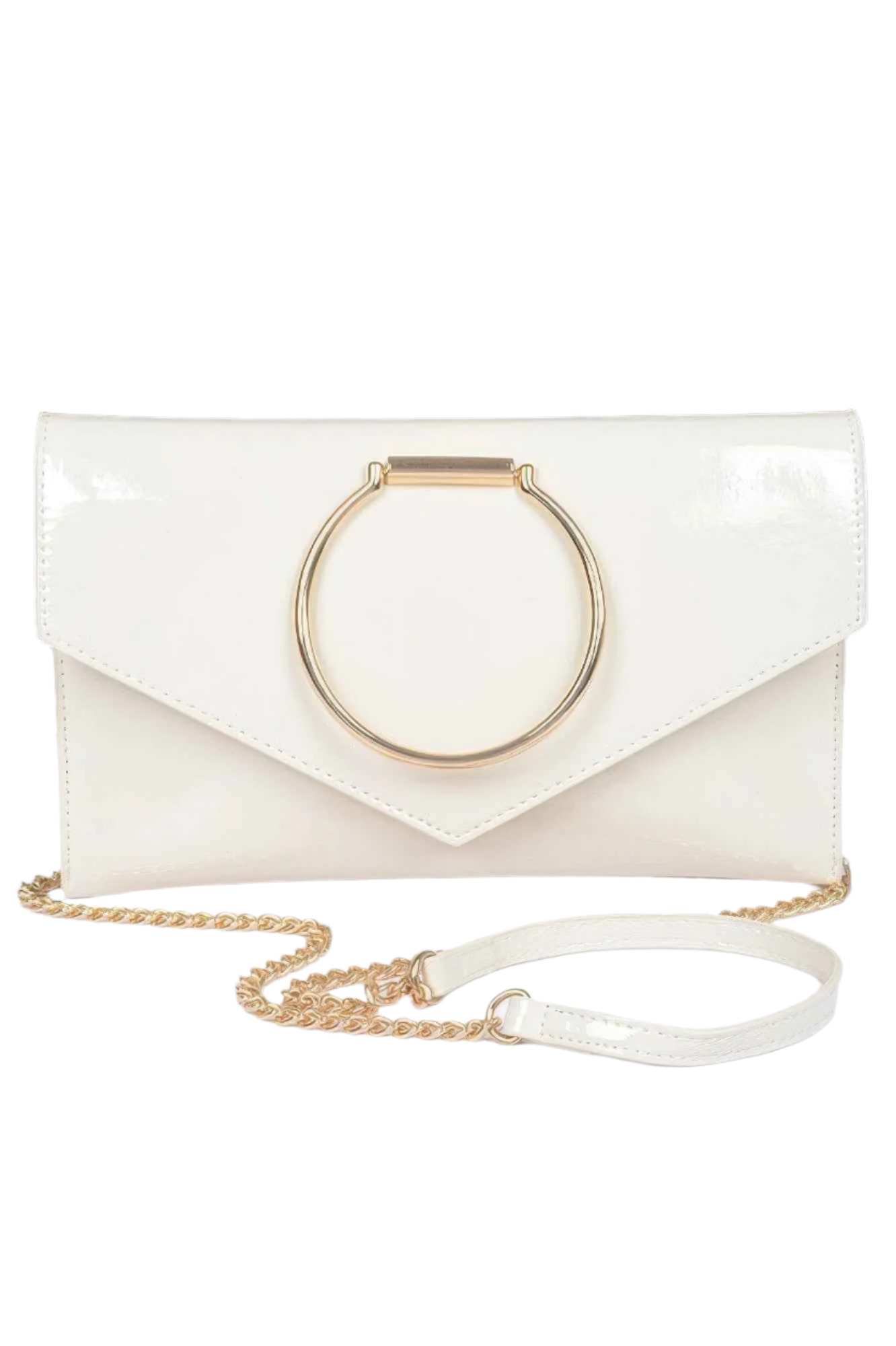 Enamel Faux Leather Metal Handle Flap Clutch Trendy Styles & Beauty WH20024466G