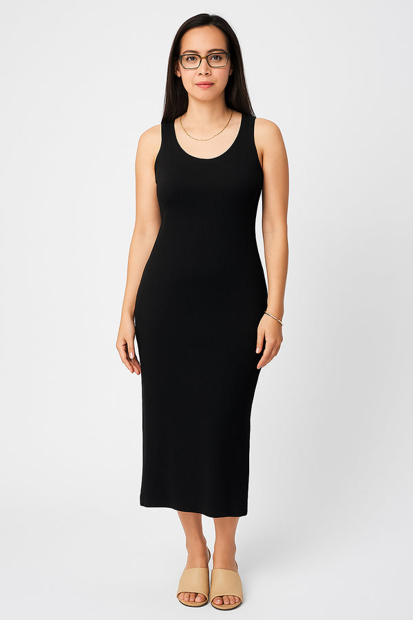 Double Layered Ribbed Double Scoop Tank Maxi Dress